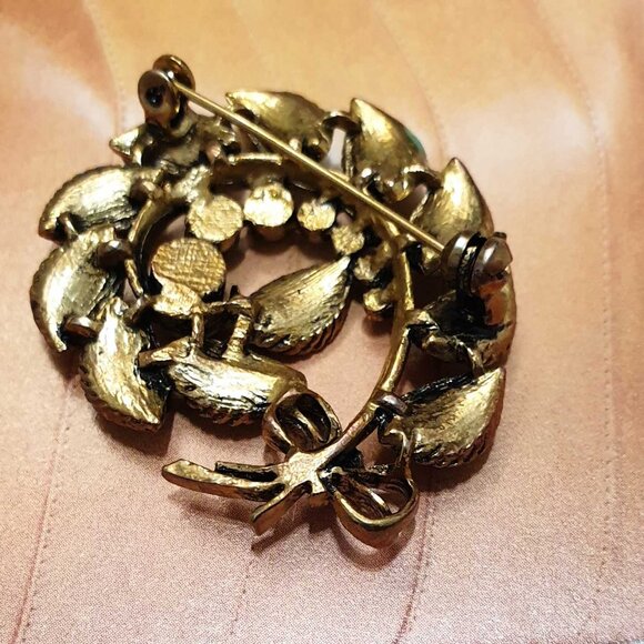 Gold Flower Enamel Crystal Turquoise Brooch Pin Fashion Women Jewelry Accessory - Picture 5 of 5